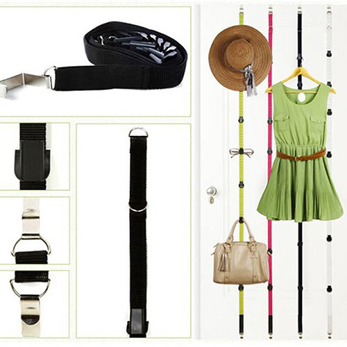 Adjustable 8 Hooks Over Door Straps Hanger Hat Bag Coat Clothes Rack Organizer - Picture 2 of 7