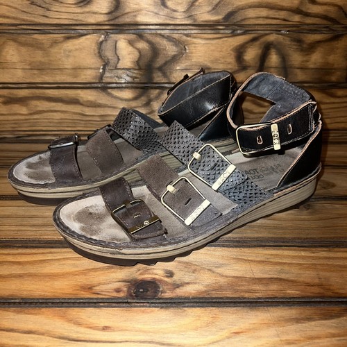 Naot Begonia Sandals Womens US 7 - 7.5 Brown Leather Ankle Strap Wedge Gladiator - Picture 4 of 9