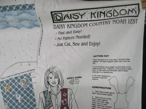 Daisy Kingdom Noah's Ark Vest Fabric Panel Adult Sizes 8-18 Uncut 34" x 44" - Picture 3 of 3