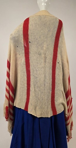 CIVIL WAR 1860’S RED + WHITE HAND KNIT WOOL SHAWL FOR DRESS W FRINGE EDGING - Picture 3 of 8
