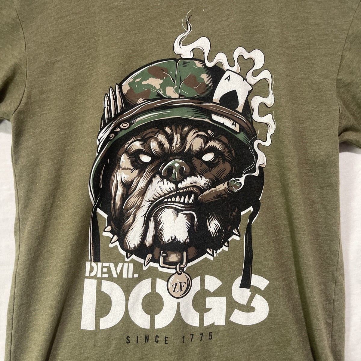 Zero Foxtrot Mens Shirt Small Devil Dogs Marine Corps Green