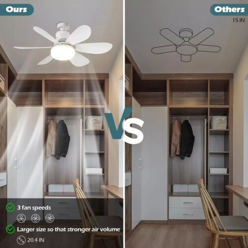2-in-1 LED Ceiling Fan Light With Remote Control E27 Bulb Foldable Blades - Picture 3 of 6