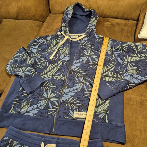 LIFE IS GOOD HOODIE SWEATSHIRT AND BOOTY SHORTS SET BLUE WITH TROPICAL PRINT XL - Picture 2 of 15