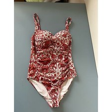 Unbranded womens one piece bathing suit size S red print built in bra