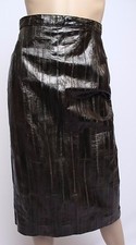 VTG Krizia Italy Neiman Marcus 100% Eel Skin Leather Green High Waisted Skirt 40