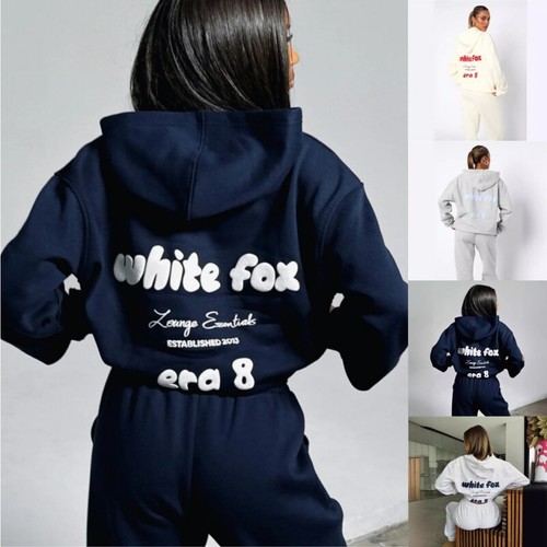 Damen weiß Boutique Fuchs Trainingsanzug Hoodies Fleece Sport Junge 2-teiliges Set SDFBNR