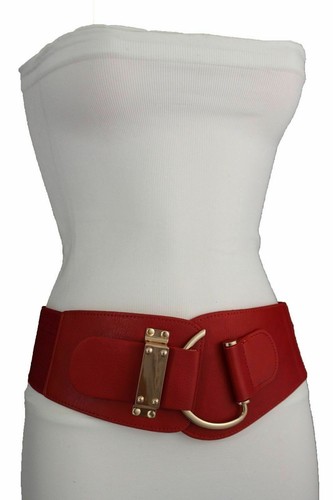 Women Day Time Belt Chic Red Fabric Stretch Waisted Strap Hook Buckle Size S M - Picture 23 of 24