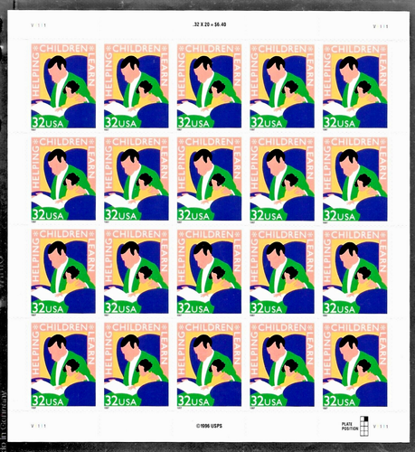 ADULT AND CHILD READING US SOTT #3125 HELPING CHILDREN LEARN MXF 32c STAMP SHEET