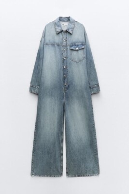 New Zara Limited Edition 100% Cotton Blue Denim TRF Jumpsuit
