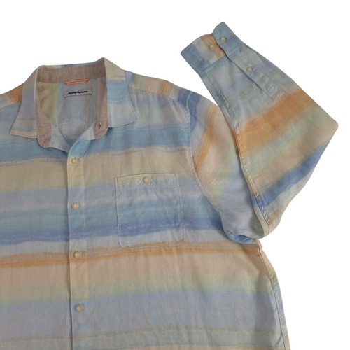 Tommy Bahama Sun Harbor gestreiftes Palasthemd Herren XXL 2XL Leinen blau orange gebraucht, in einwandfreiem Zustand - Bild 2 von 13