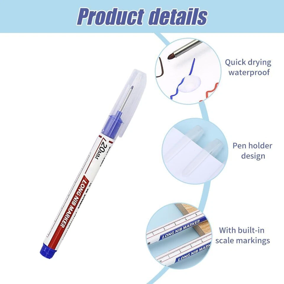 5PCS Long Head Deep Hole Marker Pens, 20mm Deep Reach Markers, Waterproof - Image 3 of 4