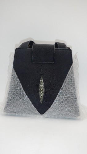 Stachelrochen schwarz Tasche Handtasche, Geldbeutel echtes Stachelrochenleder mit Aufbewahrung / Staubbeutel - Bild 20 von 23
