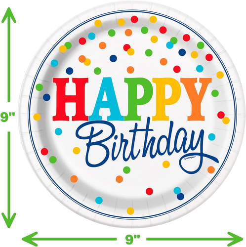 32 Piece Polka Dot Themed Birthday Party Paper Plates and Napkins Luncheon Size - Picture 4 of 7
