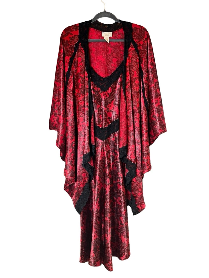 Maxi Vestido Sin Mangas Victoria's Secret De Colección y Encaje Rojo Negro Talla M Caprichoso Gótico Foto 3 de 4