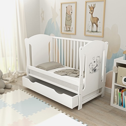 Babybett Kinderbett Gitterbett Weiß Lia Teddy Wippe Schublade 60x120 Komplettset - Bild 3 von 57