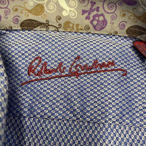 Robert Graham Shirt Mens 16 M/L Blue Skull French Cuff Geometric Read - Picture 2 of 14