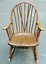vintage windsor style rocker-solid saddle seat-bow back frame-v brace w ball