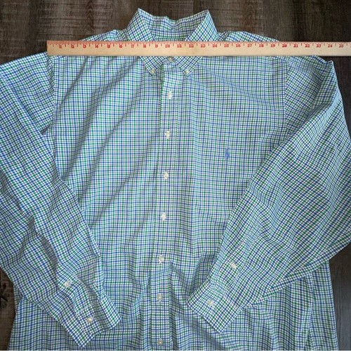 Ralph Lauren Shirt Men's XLT Green & Blue Plaid 100% Cotton Stretch Long Sleeve - Picture 6 of 10