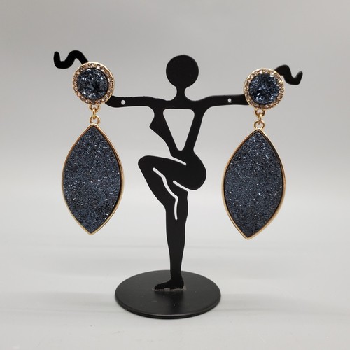 Sugarfix BaubleBar Goldtone w/ Blue Gray Druzy 2.25" Dangle Earrings Pierced EUC - Bild 1 von 4