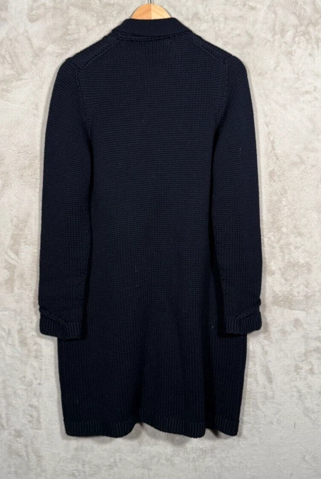Salvadore Ferragamo Knit Cardigan Coat Sweater Womens Size XL Navy Ruffle - Image 3 of 4