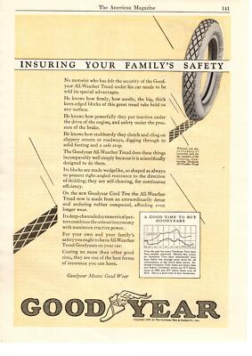 1923 Goodyear Tire & Rubber Co. Akron Ohio All Weather Tread Cord Tires Print Ad