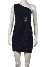 NEW Max And Cleo Dress Size 0 Navy Blue Solid Sheath One Shoulder Cocktail NWT