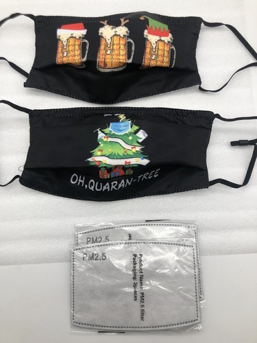 2021 Merry Christmas Adjustable Face Mask w/2 Filter Washable Mask black 2-pack - Picture 3 of 5