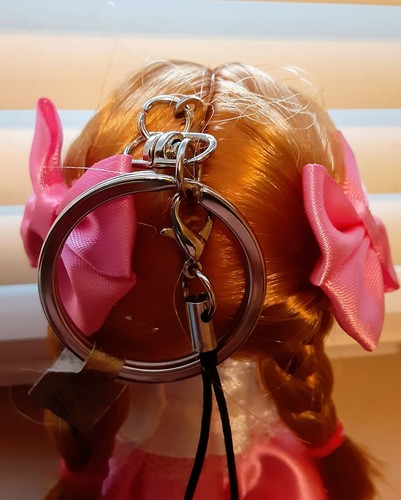 NWT Brunette Anime Girl Doll with Pigtail Braids, Bows and Pink Dress Keychain - Picture 4 of 5