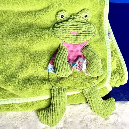 MAISON CHIC Green Corduroy Frog Pink LOVEY Security Fleece Baby Blanket 38”x 29” - Picture 2 of 8