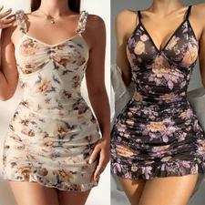 Womens Lingerie Lace Sheer Chemise Sexy Nightgowns Ruffle Babydoll Nighty Dress