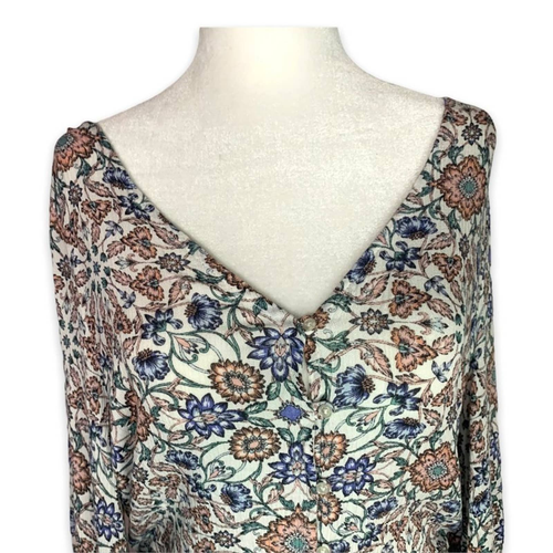 Camicia anteriore nuova con etichette Aeropostale S 100% rayon leggera cravatta floreale abbottonata - Foto 2 di 7