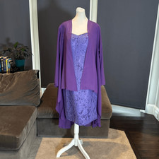 Women’s Tea Length Purple Dress Matching Chiffon Jacket Corset Back Size 14 NWT