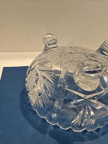 Vintage Sägezahn Bleikristall Facettenschliff Glas 3-Fuß Schale mit Pinwheel Muster - Bild 11 von 12