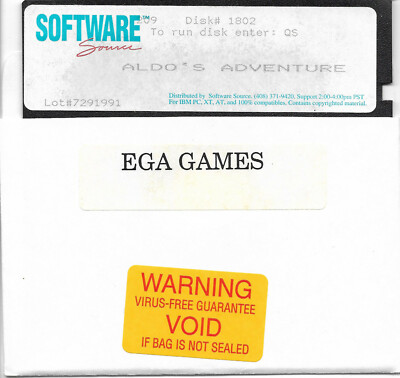 Software Source Aldo's Adventure 5'' Floppy Disk #1802 IBM PC XT AT *NOT TESTED*