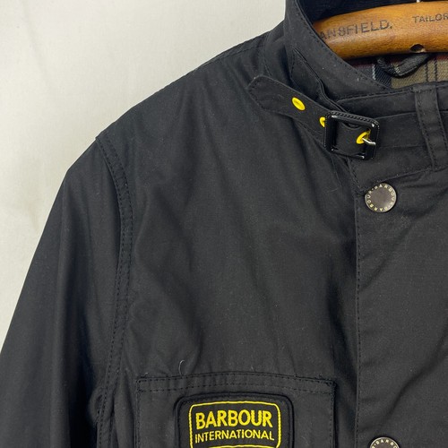 Barbour Slim International Wax Jacket Mens Small Black Belted A7 Motorcycle Coat - Picture 9 of 16