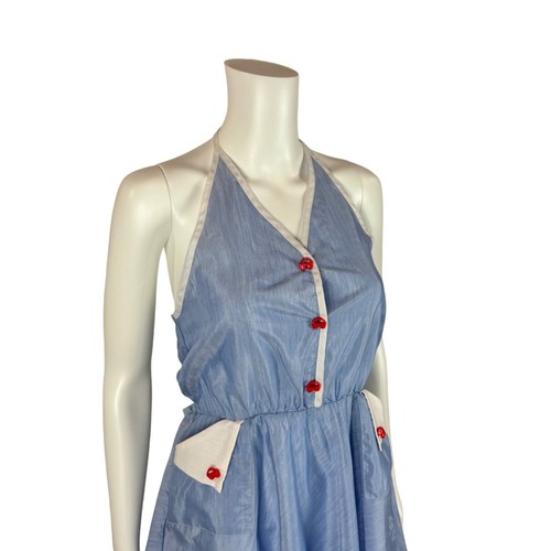 Vintage 80s Halter Dress Women's XS Blue Mini Novelty Sunglasses Buttons Quirky - Picture 4 of 11