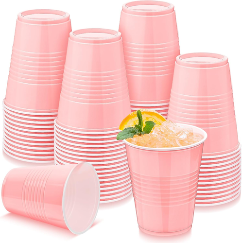 50 Pack Pink Disposable Plastic Cups 12 Ounce Drinking Party Cups Bulk Party Cup - Foto 1 di 7