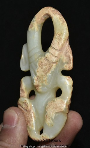 Pendentif mode 3,4" culture chinoise Hongshan Hetian sculpture jade soleil dieu peuple