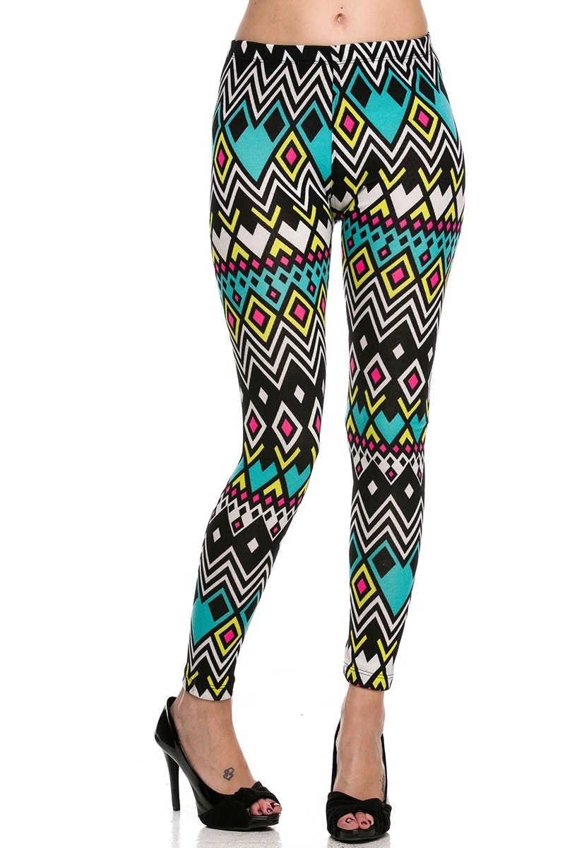 Chevron ZigZag Multi Color High Waist Soft Knitted Leggings Sweater Tights  Pants