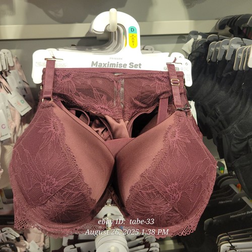 Reggiseno Primark 2 taglie più grandi boost pizzo maximise perizoma push up mutandine set bordeaux - Foto 4 di 15