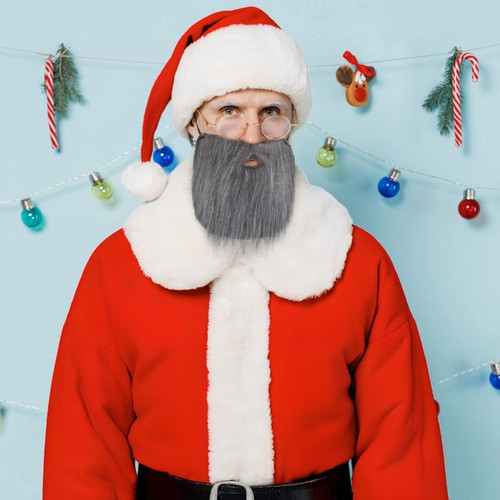 Disfraz realista de barba de Papá Noel fiesta falso niño Claus vestido elegante - Imagen 5 de 11