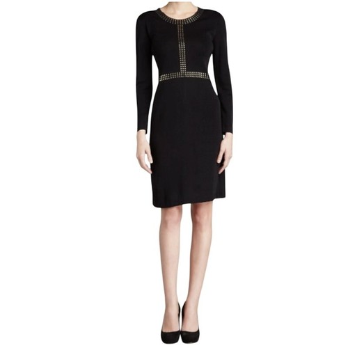 MISOOK schwarzes Strick Langarm Etuikleid goldene Nieten Cocktail Damen Medium - Bild 9 von 9