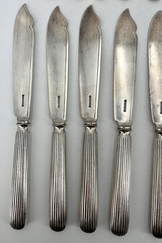 Antique VICTORIAN SILVER PLATED FISH KNIVES & FORKS x 6 - Signed AC - Picture 5 of 14