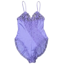 Val Mode Teddy Bodysuit Petite S Nylon Nightie Lace Floral Romper Lingerie 70’s