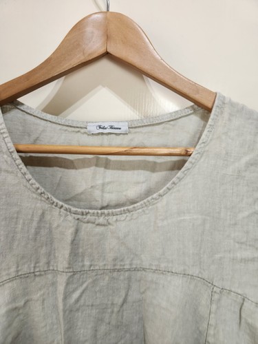 Talia Benson Beige Linen Made In Italy Sorry Sleeve Shift Dress Pockets Size S - Picture 2 of 8