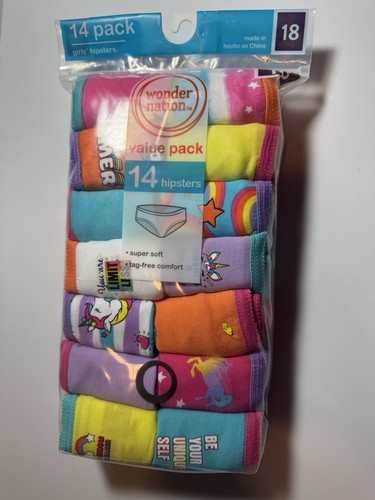 NEW Girl's Wonder Nation 14 Pack Hipsters Multicolor Size 18 Unicorn + Assorted - Picture 2 of 6
