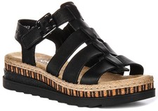 Rieker Leather PU Sole Hook  Loop Womens Sandals In Black US 6 - 10