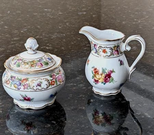 Schumann Empress Dresden Flowers Mini Demitasse Creamer &  Covered Sugar Bowl