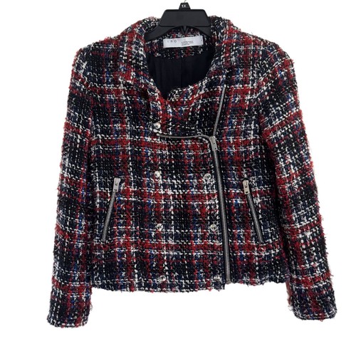 IRO Sloane Women's Tweed Moto Plaid Multicolor Jacket Size 40 IT (US Small) - Picture 1 of 8