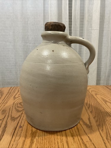 Antique FH Cowden Salt Glazed Stoneware  Jug 10” Primitives Pottery Whiskey - Picture 1 of 9